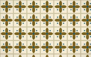Cairo Gold Petal Tile — light brown, blue and beige azulejo background