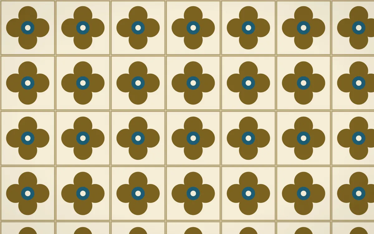 Cairo Gold Quatrefoil Tile — light brown, blue and beige azulejo background