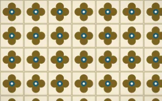 Cairo Gold Quatrefoil Tile — light brown, blue and beige azulejo background