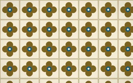 Cairo Gold Quatrefoil Tile — light brown, blue and beige azulejo background