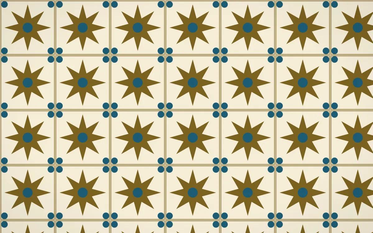 Cairo Gold Star Tile — light brown, blue and beige azulejo background