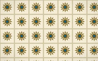 Cairo Gold Sunburst Tile — light brown, blue and beige azulejo background