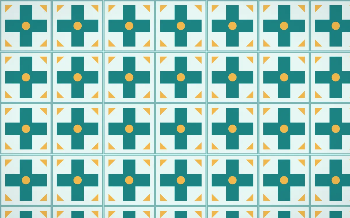 Cancún Surf Cross Tile — light teal and gold azulejo background