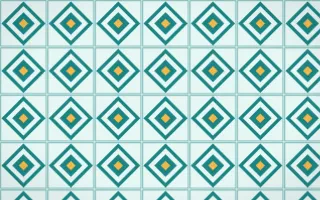 Cancún Surf Diamond Tile — light teal and gold azulejo background
