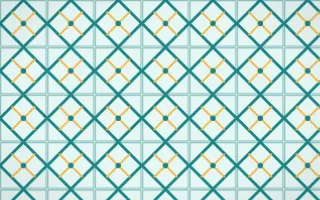 Cancún Surf Lattice Tile — light teal and gold azulejo background