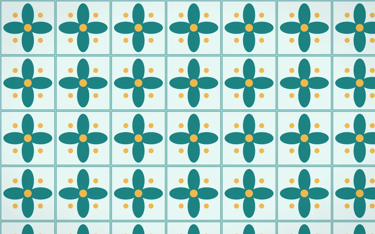 Cancún Surf Petal Tile — light teal and gold azulejo background