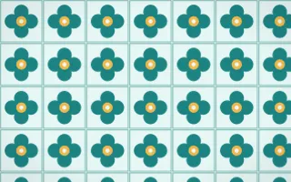 Cancún Surf Quatrefoil Tile — light teal and gold azulejo background