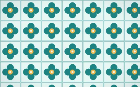 Cancún Surf Quatrefoil Tile — light teal and gold azulejo background