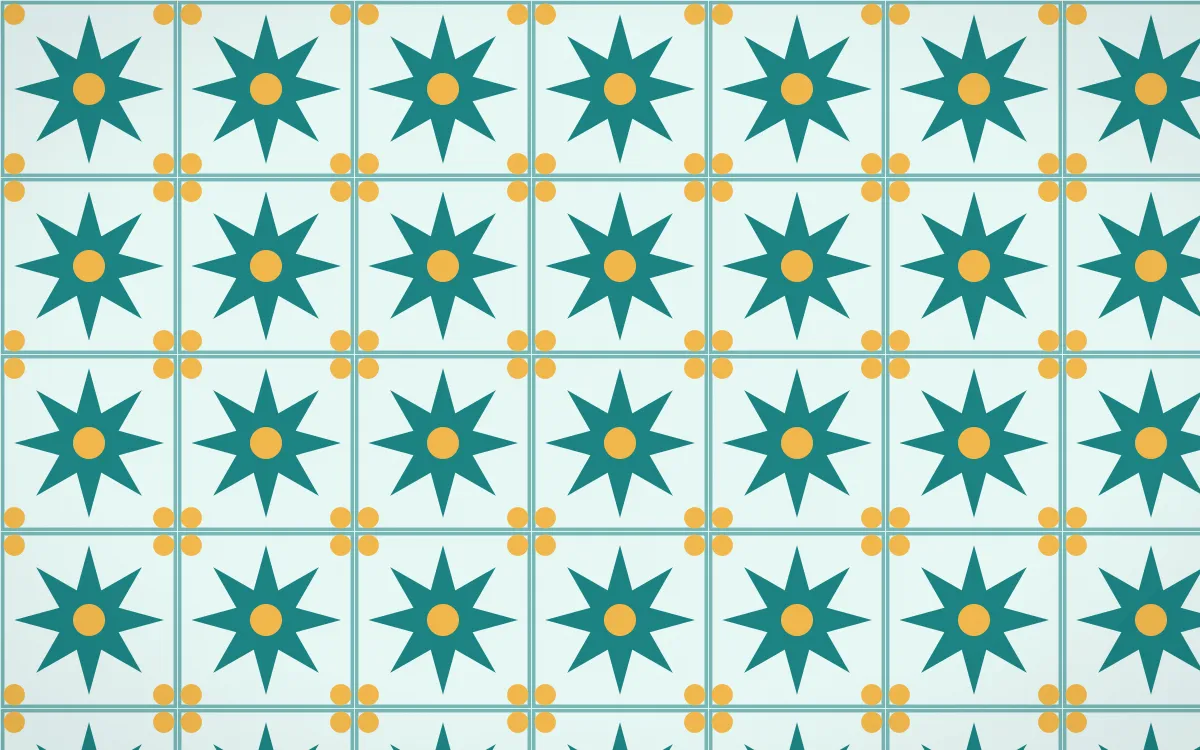 Cancún Surf Star Tile — light teal and gold azulejo background