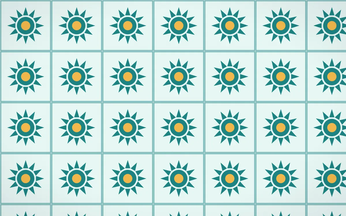 Cancún Surf Sunburst Tile — light teal and gold azulejo background