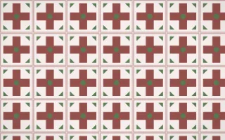Cape Protea Cross Tile — light red, green and white azulejo background