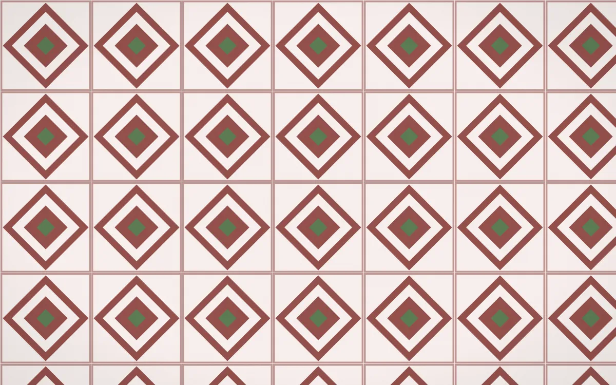 Cape Protea Diamond Tile — light red, green and white azulejo background