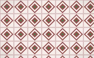 Cape Protea Diamond Tile — light red, green and white azulejo background