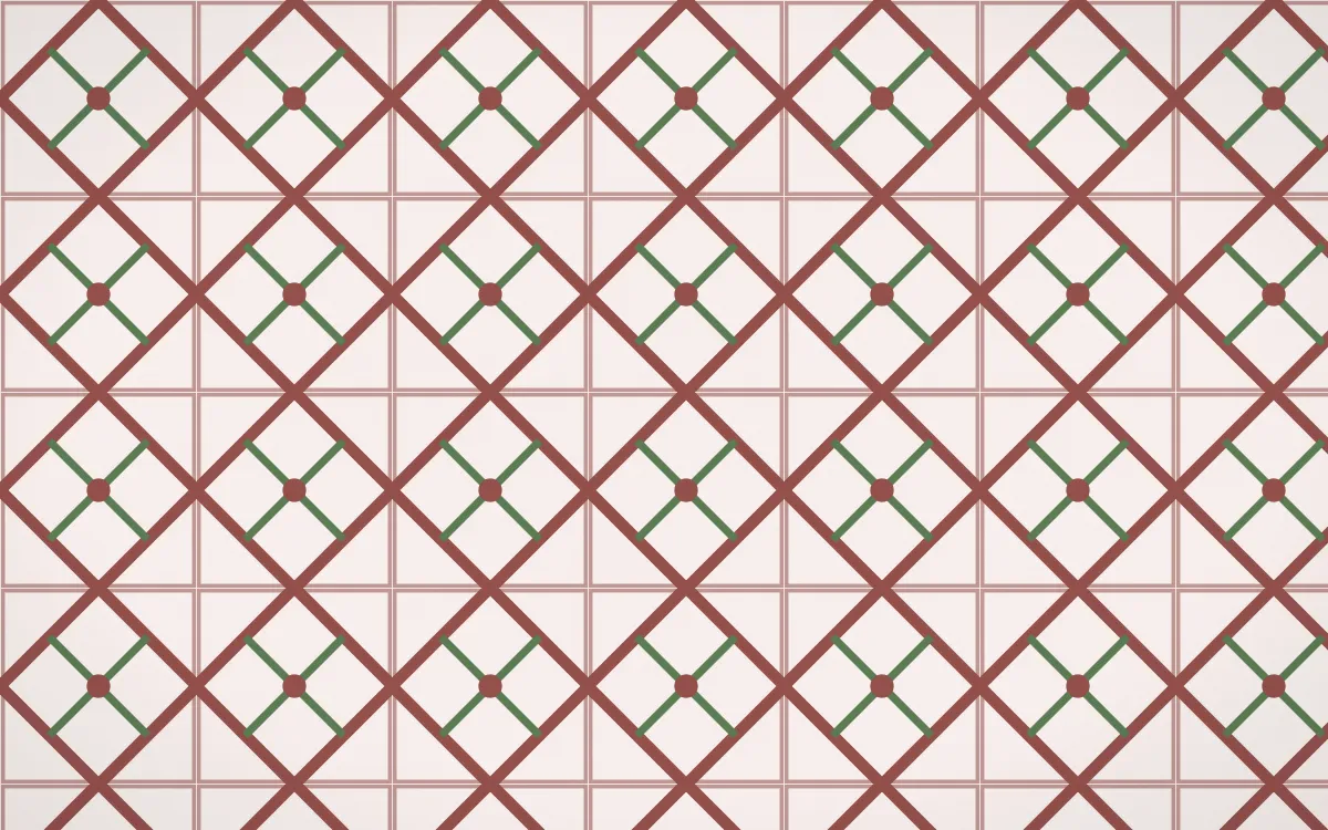 Cape Protea Lattice Tile — light red, green and white azulejo background
