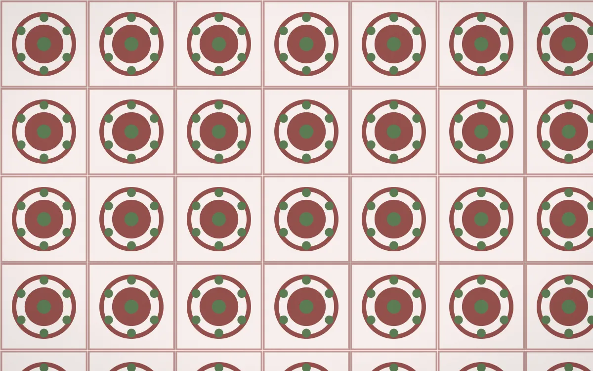 Cape Protea Medallion Tile — light red, green and white azulejo background