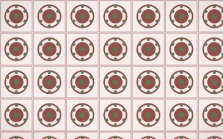 Cape Protea Medallion Tile — light red, green and white azulejo background