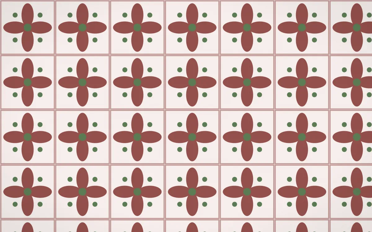 Cape Protea Petal Tile — light red, green and white azulejo background