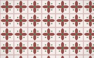 Cape Protea Petal Tile — light red, green and white azulejo background