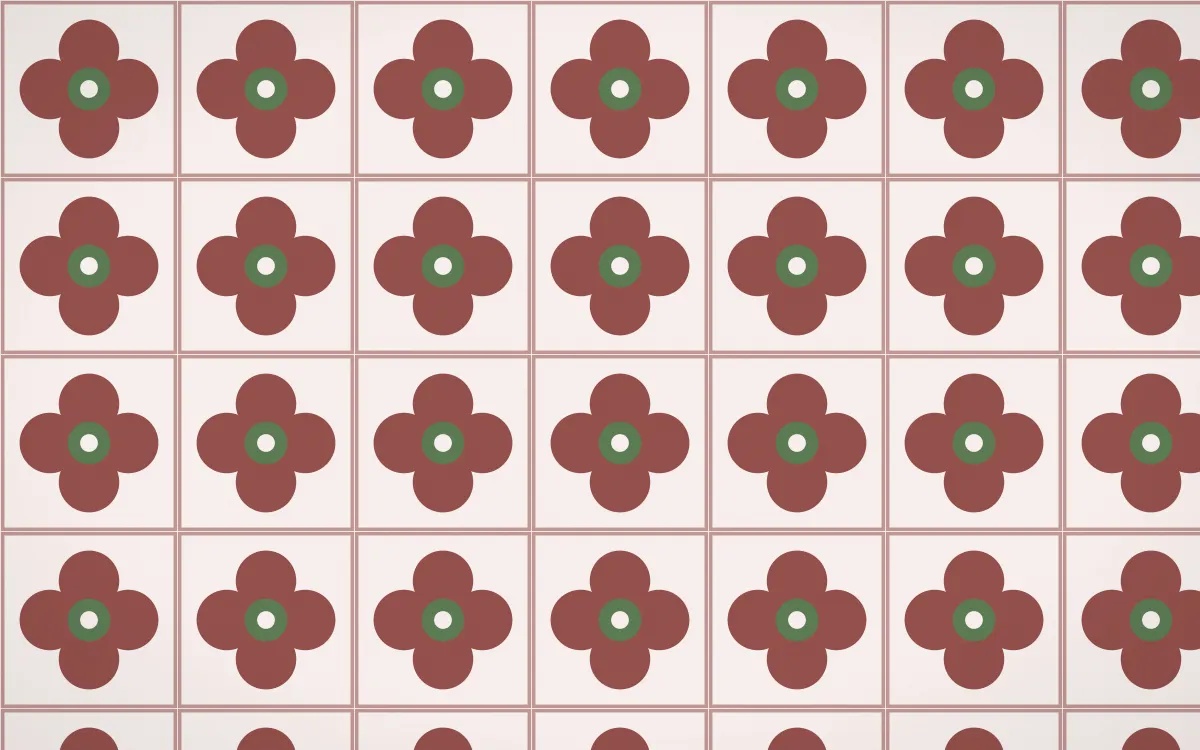 Cape Protea Quatrefoil Tile — light red, green and white azulejo background