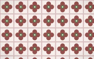 Cape Protea Quatrefoil Tile — light red, green and white azulejo background