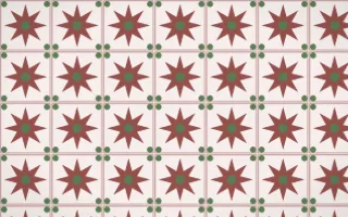 Cape Protea Star Tile — light red, green and white azulejo background
