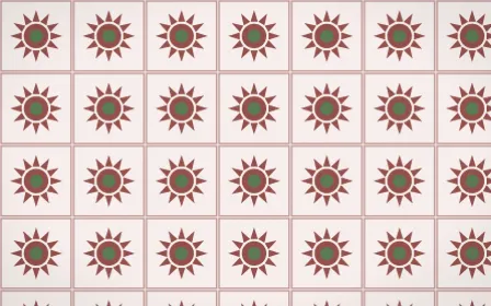 Cape Protea Sunburst Tile — light red, green and white azulejo background