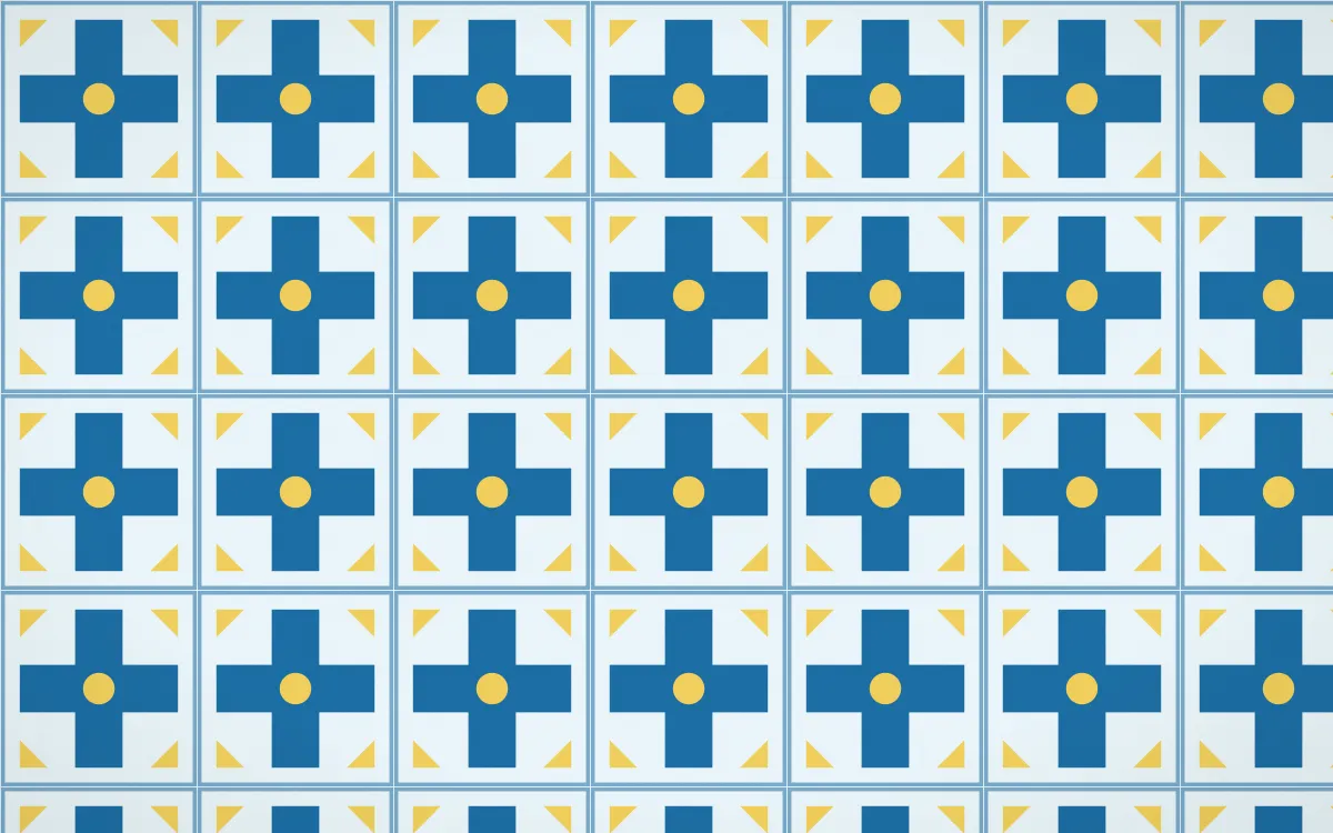Capri Blue Cross Tile — light blue, gold and white azulejo background