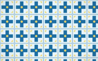Capri Blue Cross Tile — light blue, gold and white azulejo background