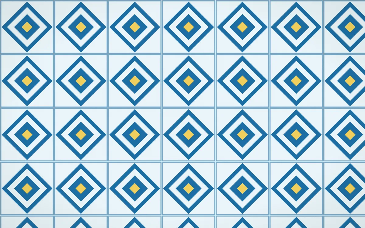 Capri Blue Diamond Tile — light blue, gold and white azulejo background