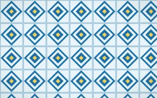 Capri Blue Diamond Tile — light blue, gold and white azulejo background