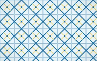 Capri Blue Lattice Tile — light blue, gold and white azulejo background