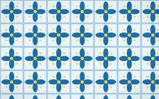 Capri Blue Petal Tile — light blue, gold and white azulejo background