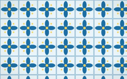 Capri Blue Petal Tile — light blue, gold and white azulejo background