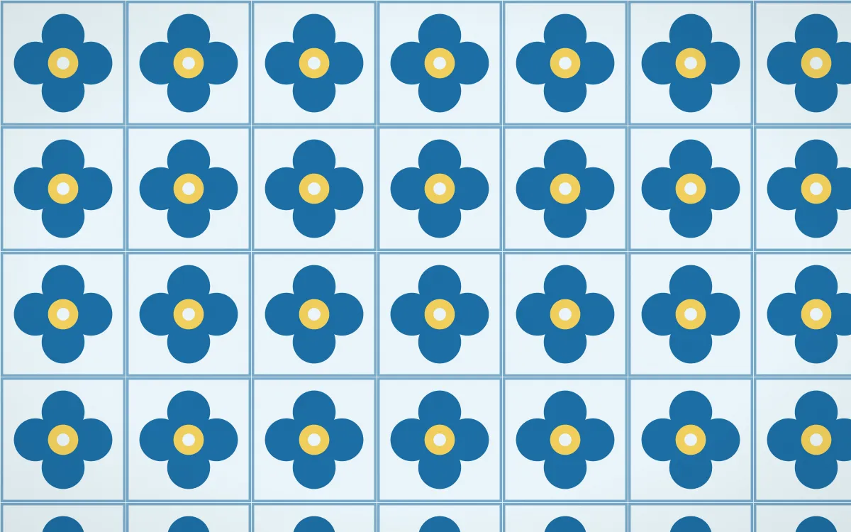 Capri Blue Quatrefoil Tile — light blue, gold and white azulejo background