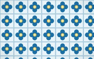 Capri Blue Quatrefoil Tile — light blue, gold and white azulejo background