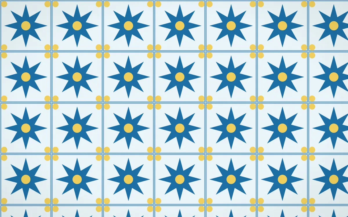 Capri Blue Star Tile — light blue, gold and white azulejo background