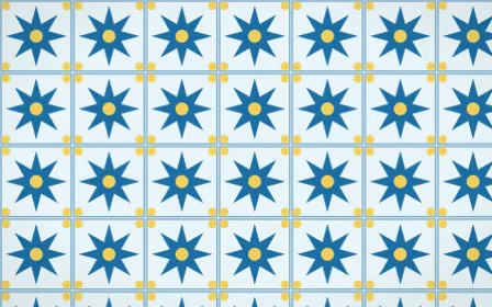 Capri Blue Star Tile — light blue, gold and white azulejo background