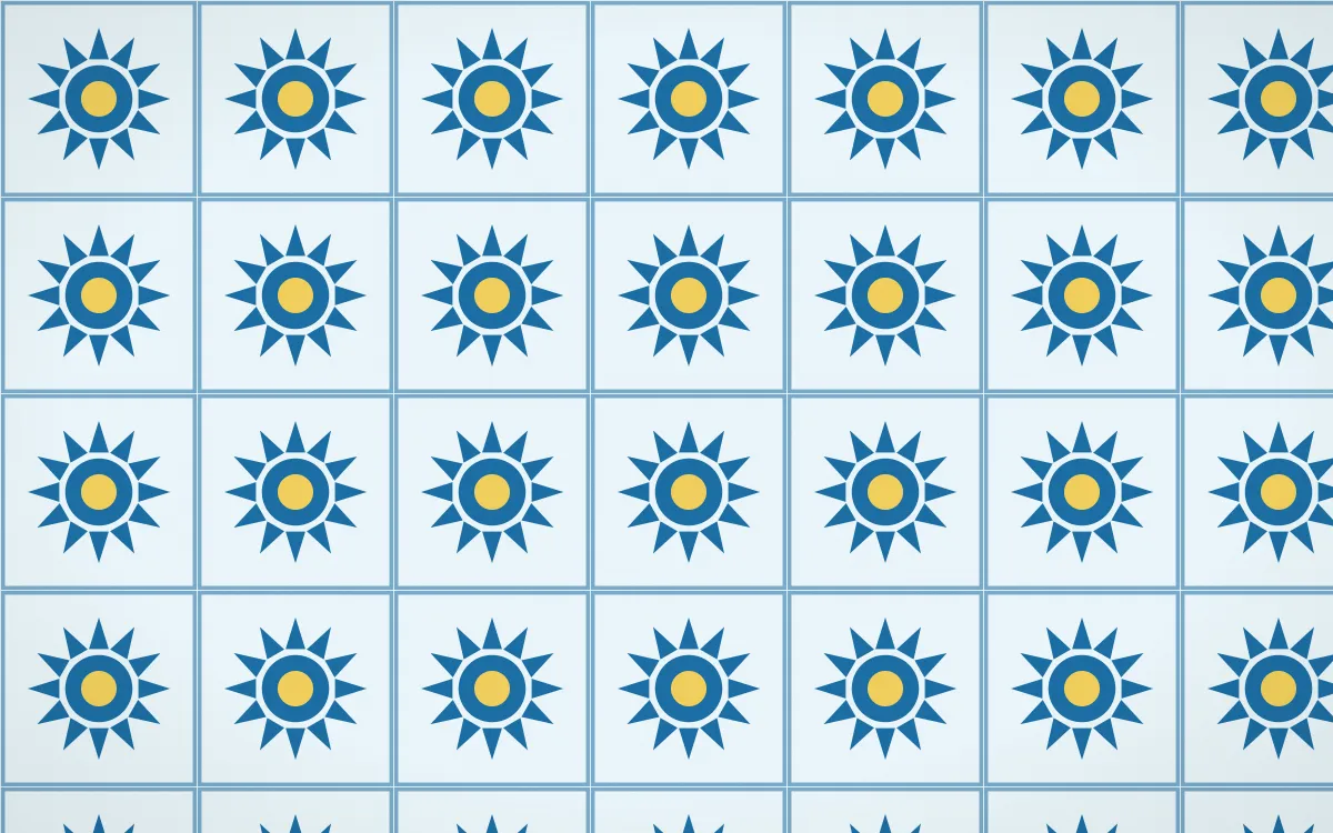 Capri Blue Sunburst Tile — light blue, gold and white azulejo background