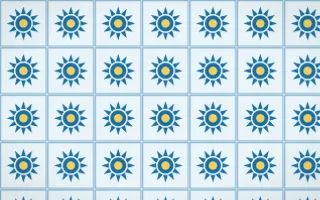 Capri Blue Sunburst Tile — light blue, gold and white azulejo background
