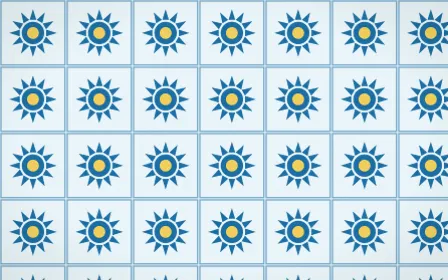 Capri Blue Sunburst Tile — light blue, gold and white azulejo background