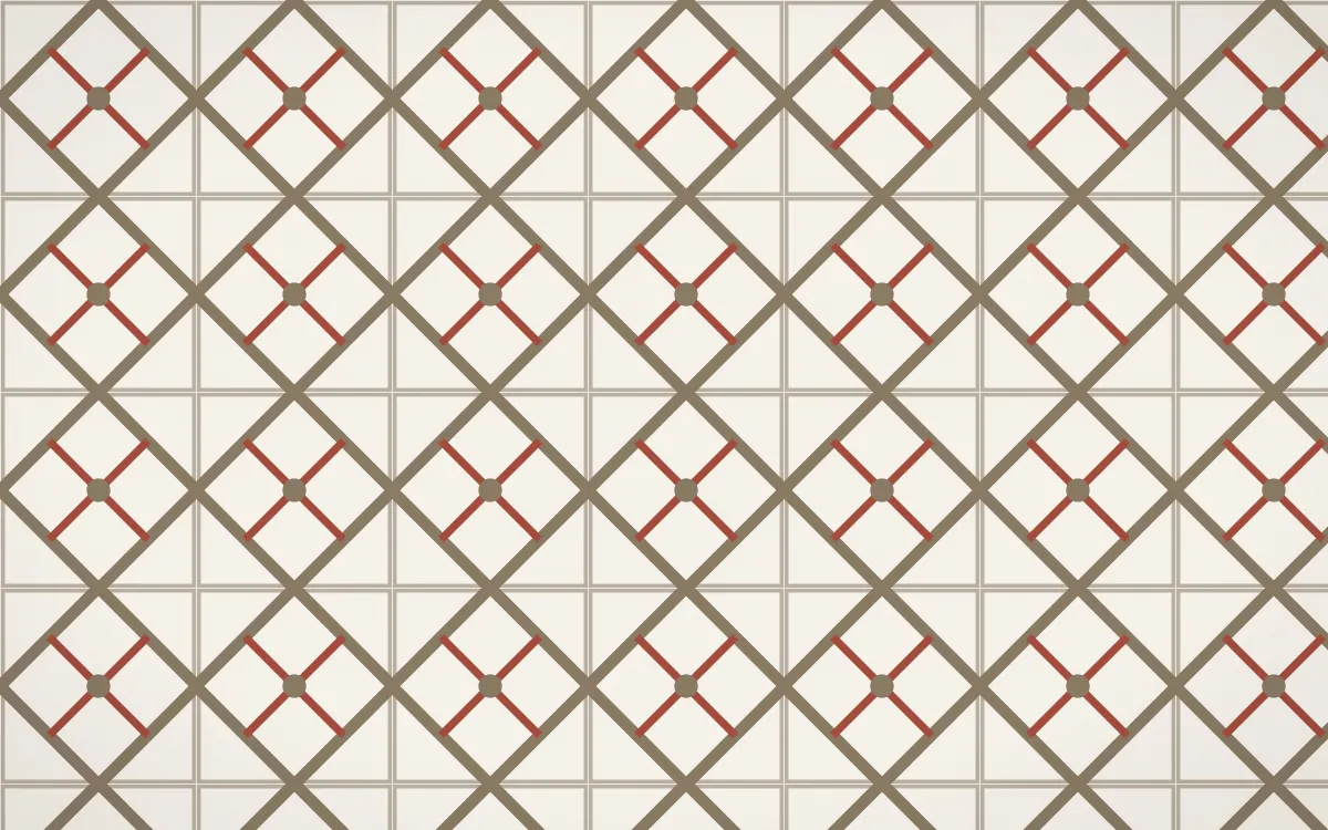 Copenhagen Hygge Lattice Tile — light orange, red and white azulejo background