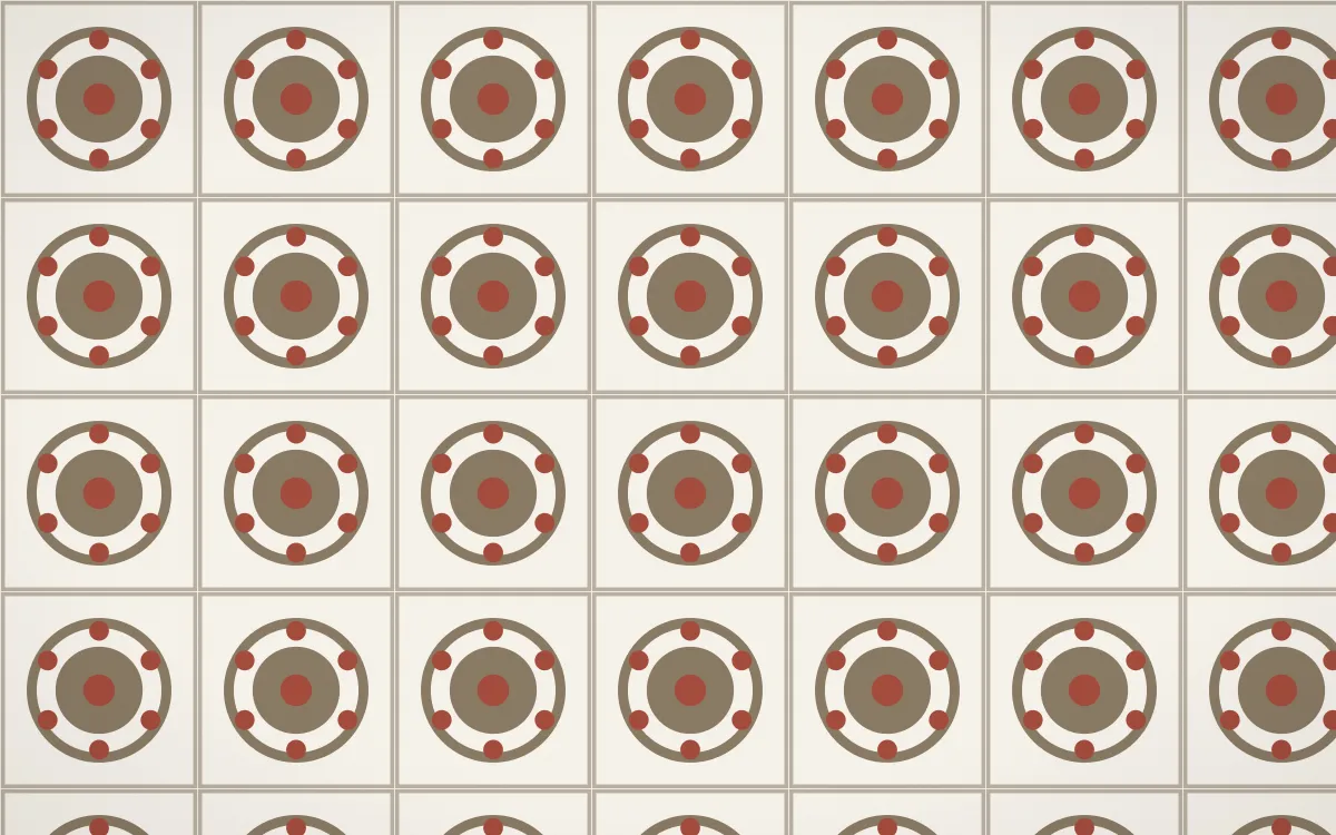 Copenhagen Hygge Medallion Tile — light orange, red and white azulejo background
