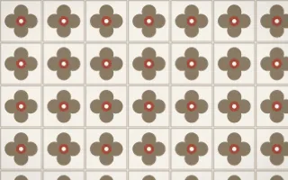 Copenhagen Hygge Quatrefoil Tile — light orange, red and white azulejo background