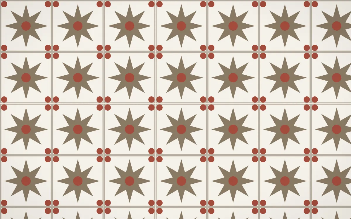 Copenhagen Hygge Star Tile — light orange, red and white azulejo background