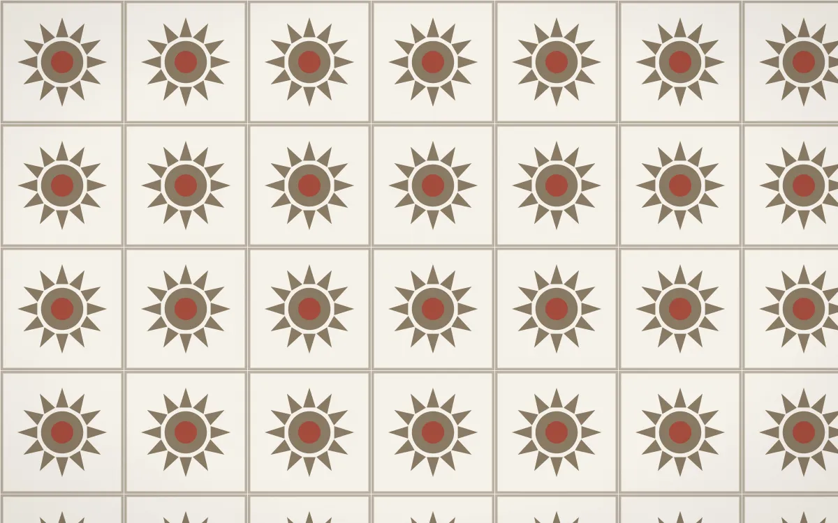 Copenhagen Hygge Sunburst Tile — light orange, red and white azulejo background