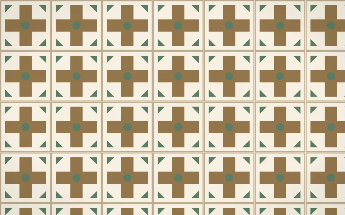 Cotswold Stone Cross Tile — light orange, green and beige azulejo background