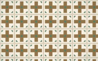 Cotswold Stone Cross Tile — light orange, green and beige azulejo background