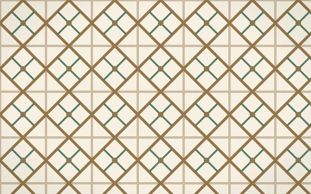 Cotswold Stone Lattice Tile — light orange, green and beige azulejo background