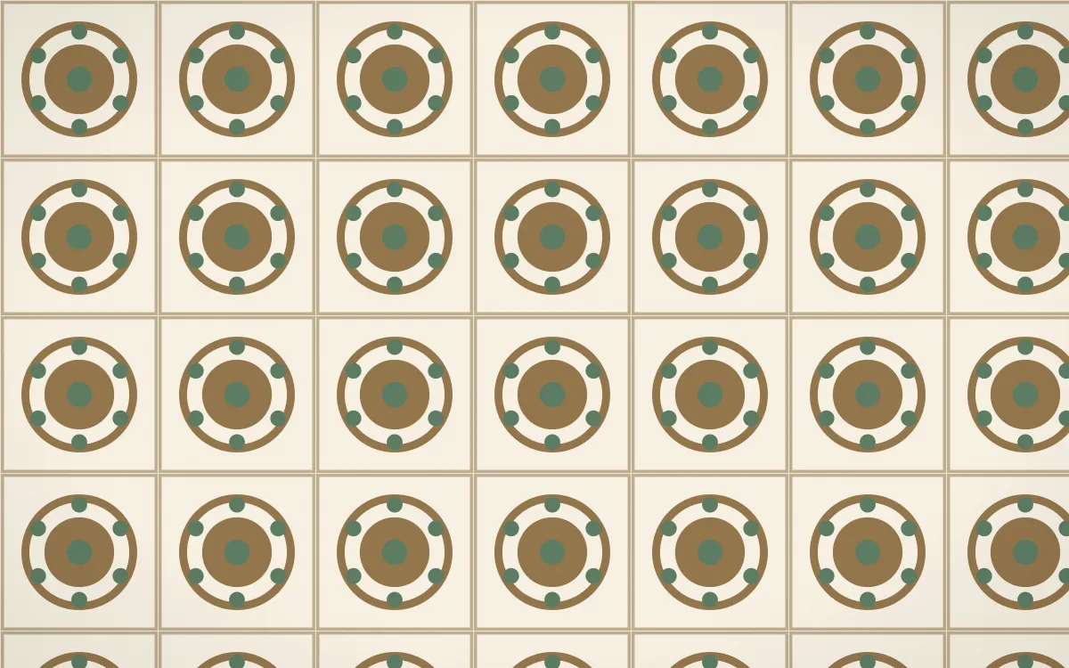 Cotswold Stone Medallion Tile — light orange, green and beige azulejo background