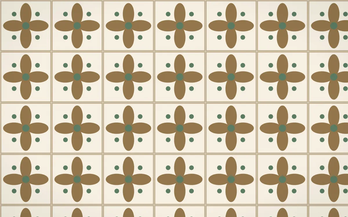 Cotswold Stone Petal Tile — light orange, green and beige azulejo background